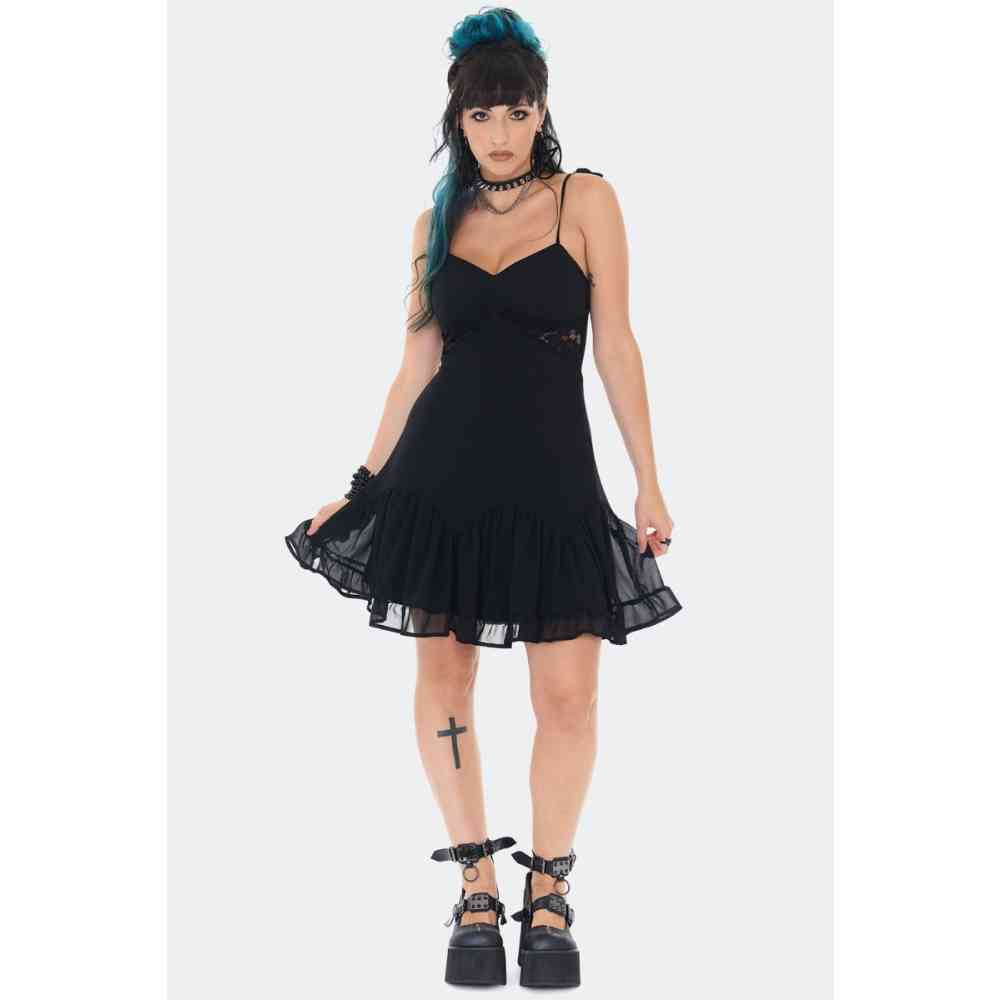 Jawbreaker - Chiffon With Lace Underbust Mini jurk - Zwart